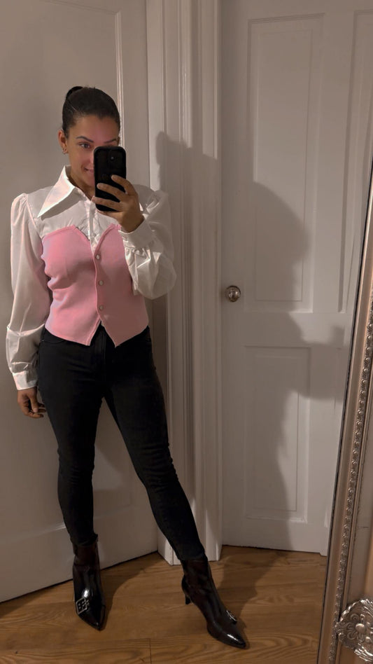 Pink detailed Shirted blouse (One size 8-12)