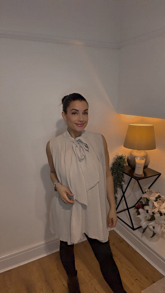 Beige Bow Tie Blouse (One size 10-18)