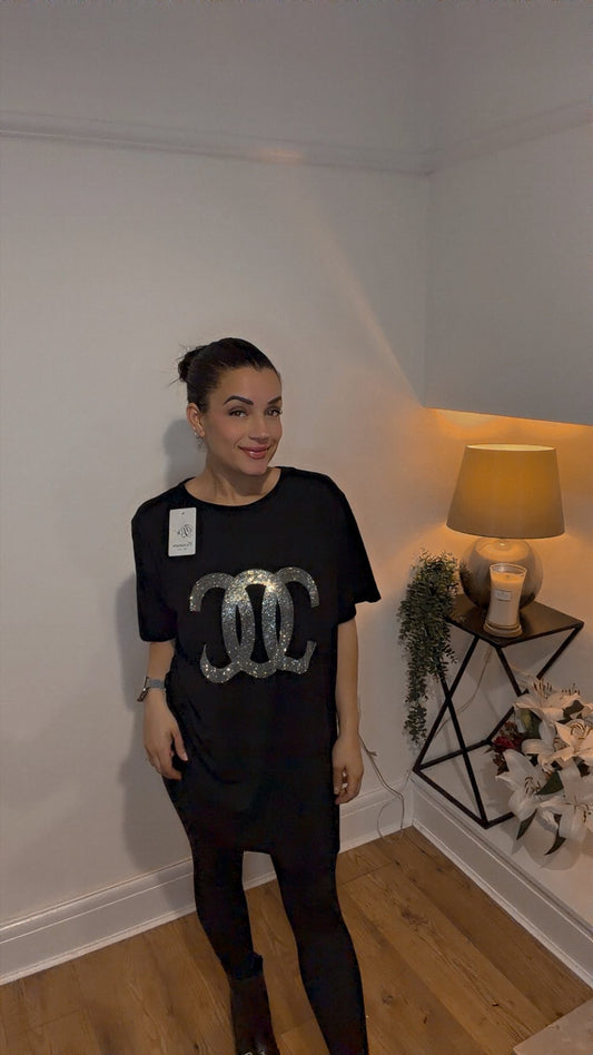 Black Bling Chanel inspired t-shirt (One size 14-18)
