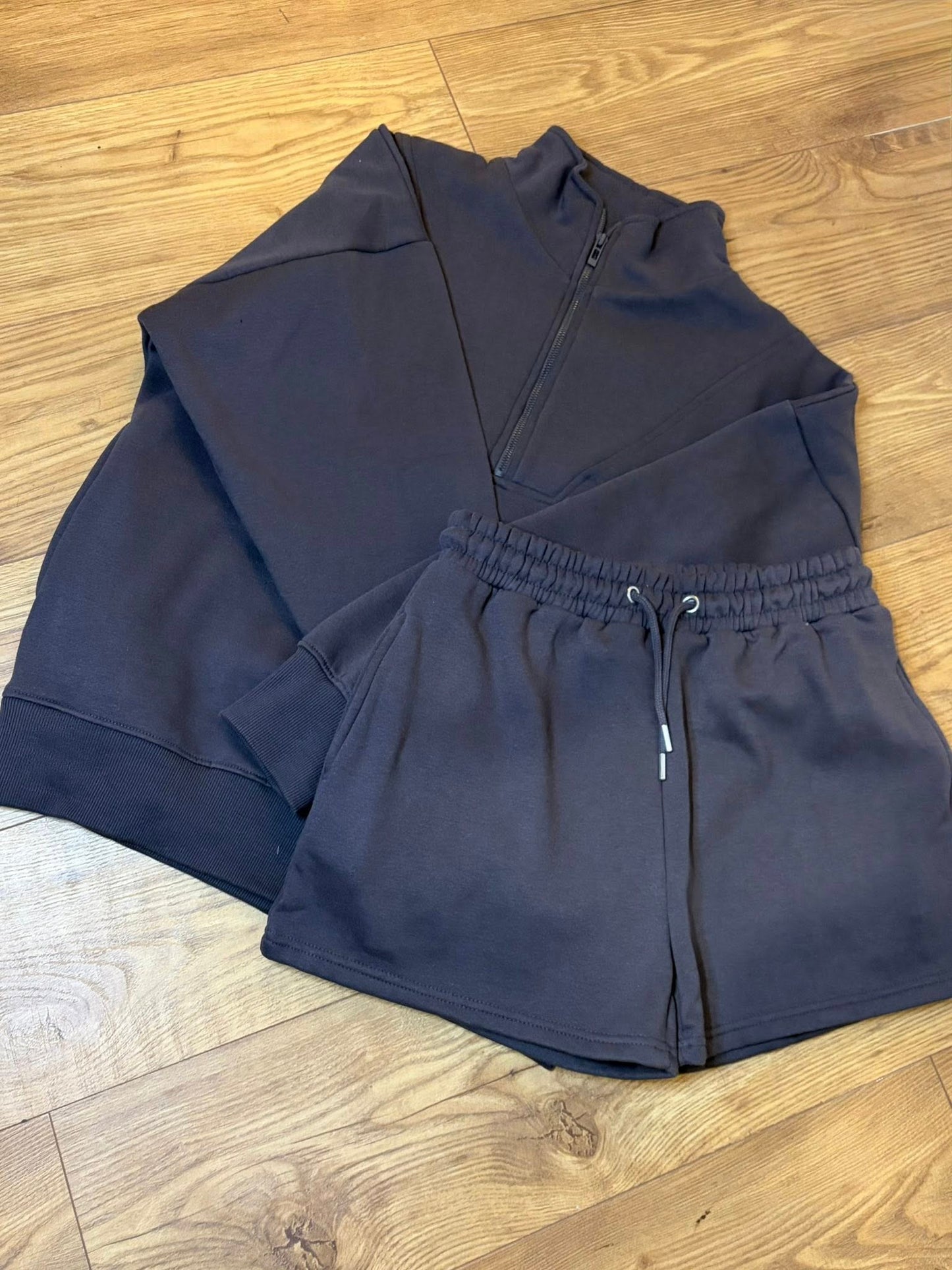 Slate Grey Short Fleece Oversized Jumper Co/ord