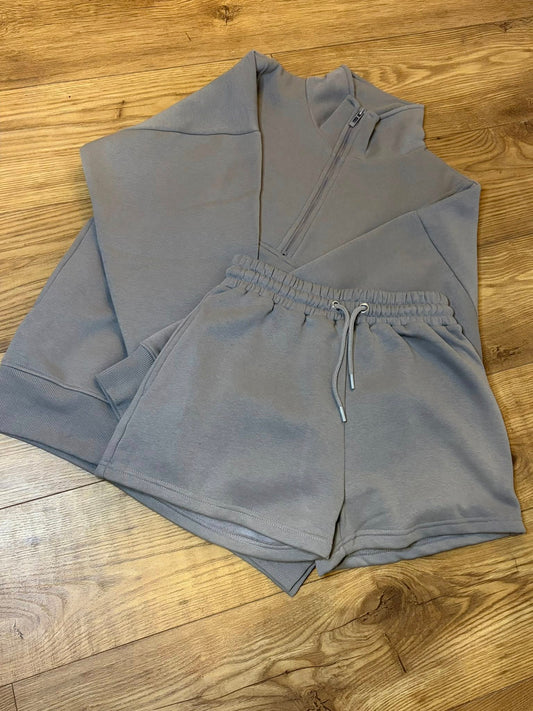 Dove Grey Short Fleece Oversized Jumper Co/ord