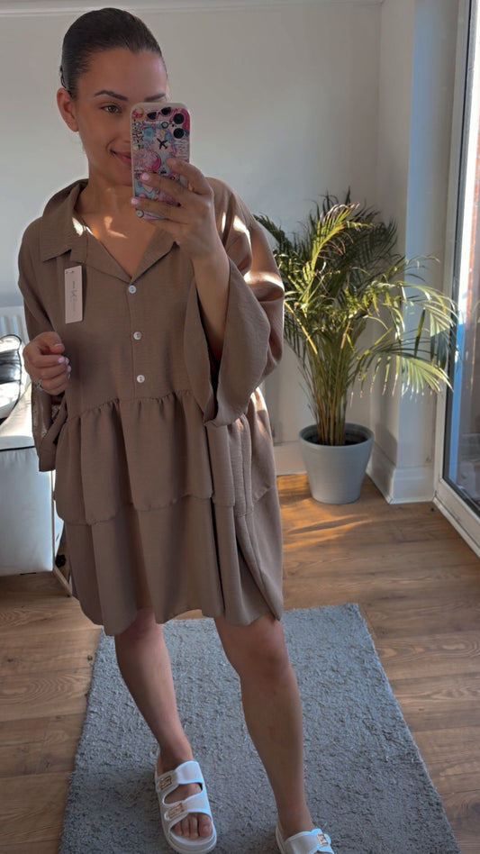 Mocha Fishtail pleated Blouse or Dress (One Size 10-18)