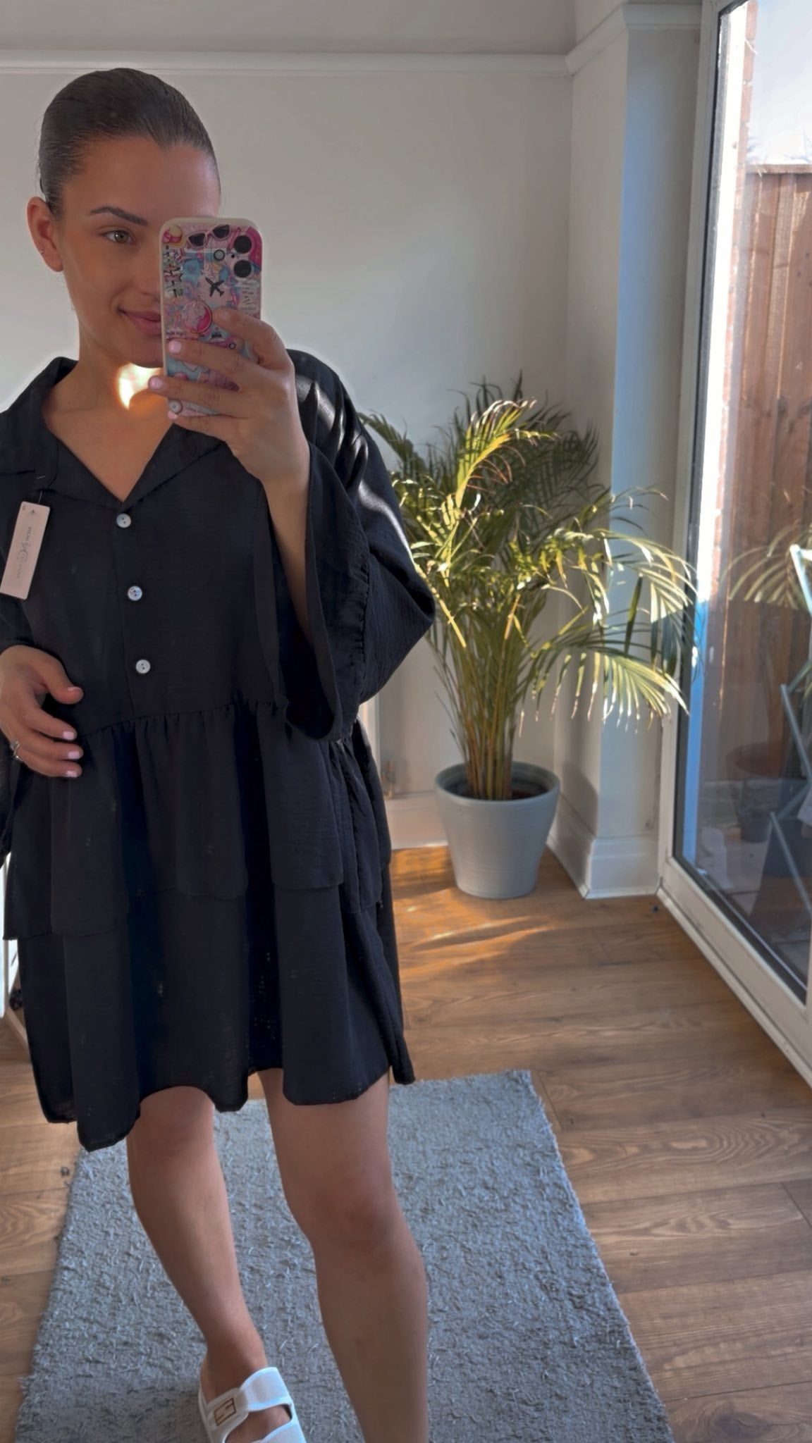 Black Fishtail pleated Blouse or Dress (One Size 10-18)