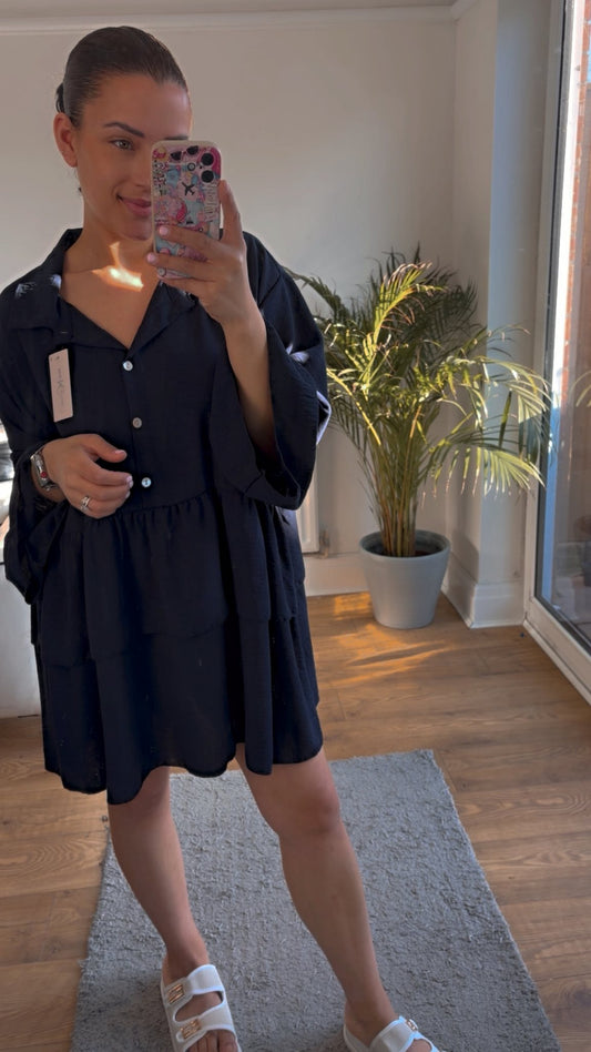 Navy Fishtail pleated Blouse or Dress (One Size 10-18)