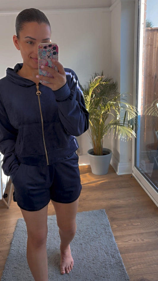 Navy Juicy Bling Velour sets (One Size 8-14)