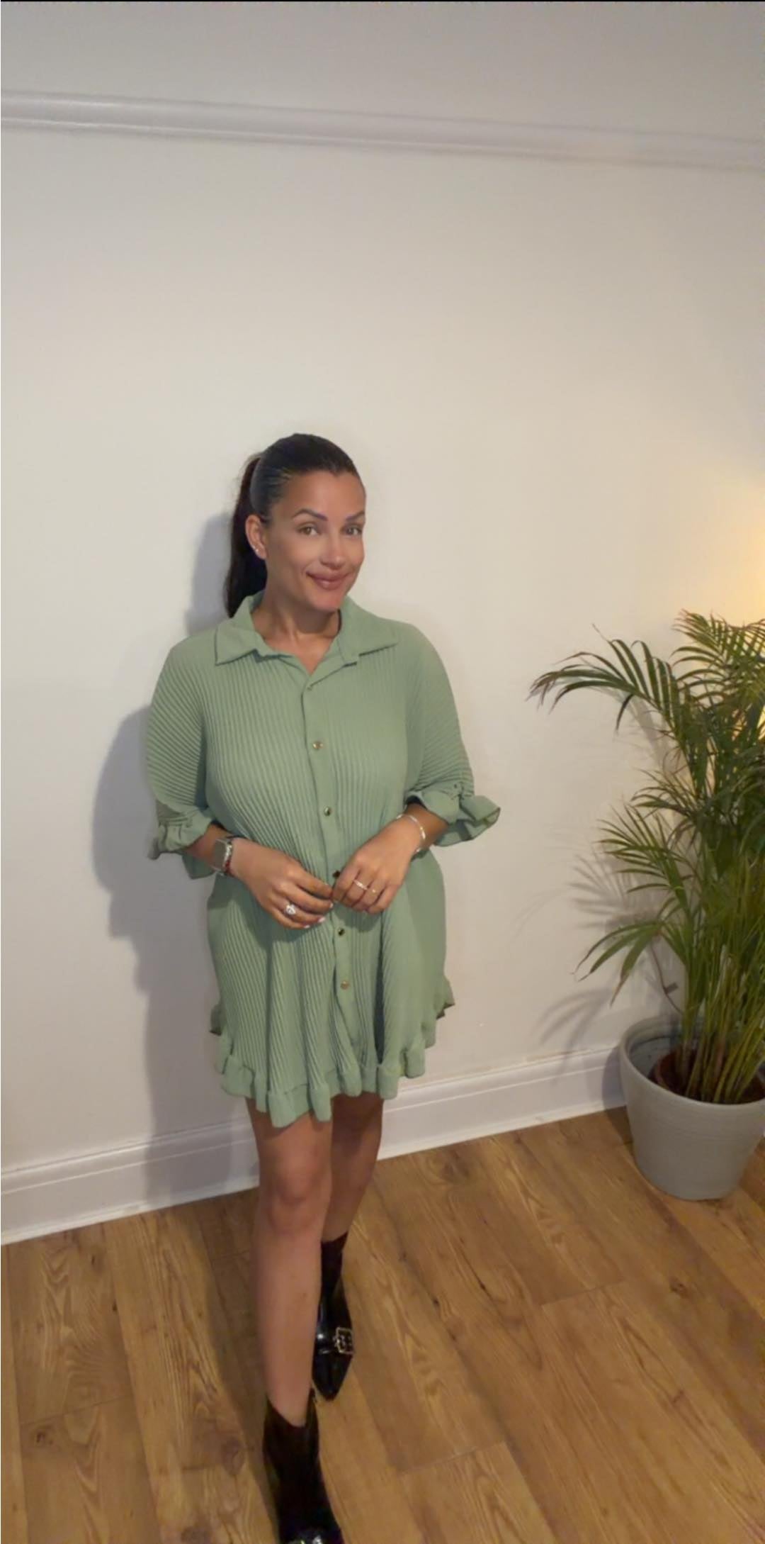 Sage Pleated Dress/Blouse