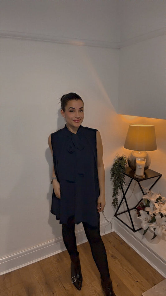 Navy Bow Tie Blouse (One size 10-18)